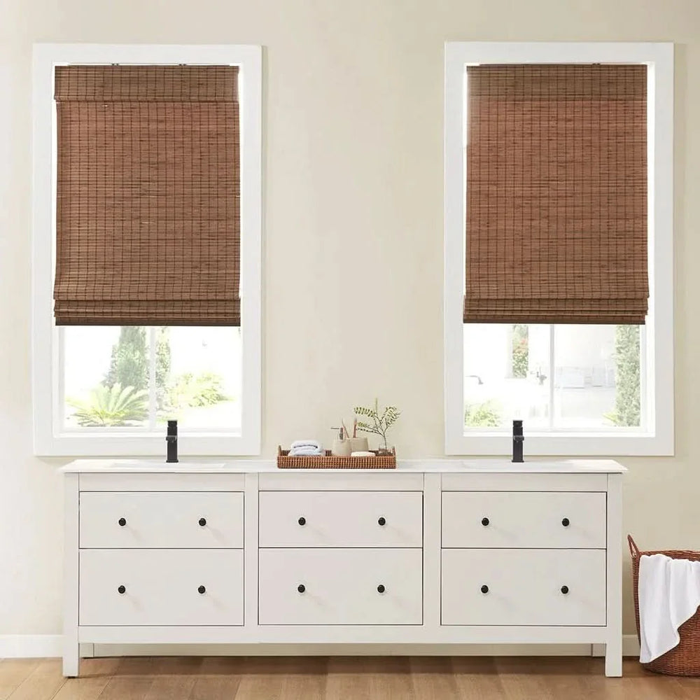 Bamboo Roman Shade Light Filtering 64-Inch Window Covering For Living Room Media 2