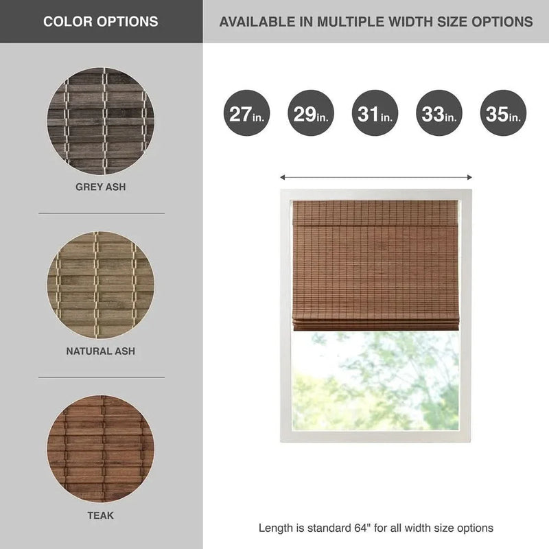 Bamboo Roman Shade Light Filtering 64-Inch Window Covering For Living Room