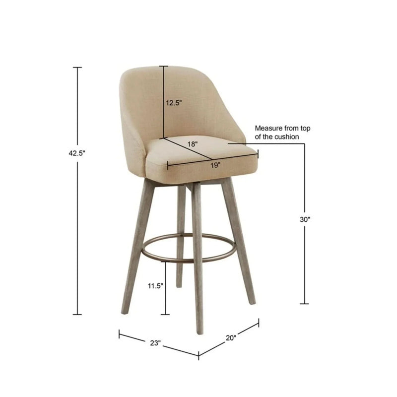 Bar Stool Sand Polyester Upholstery Swivel Seat And Reclaimed Grey Wood