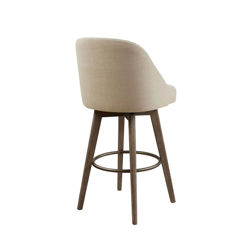 Bar Stool with Swivel Seat in Sand Polyester and Reclaimed Grey Wood- DTY Store