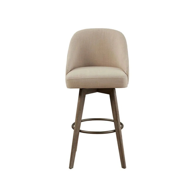Bar Stool Sand Polyester Upholstery Swivel Seat And Reclaimed Grey Wood