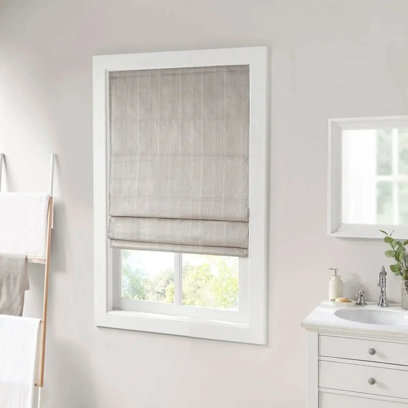 Roman Shade Basketweave Polyester Cordless Room Darkening Window Treatment