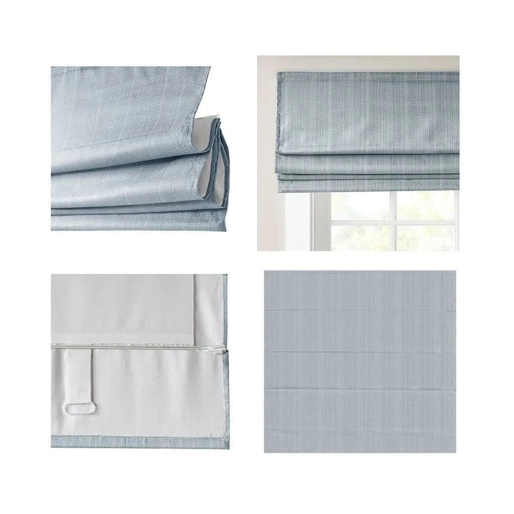 Basketweave Roman Shade Room Darkening Polyester Bright Blue Cordless Media 13