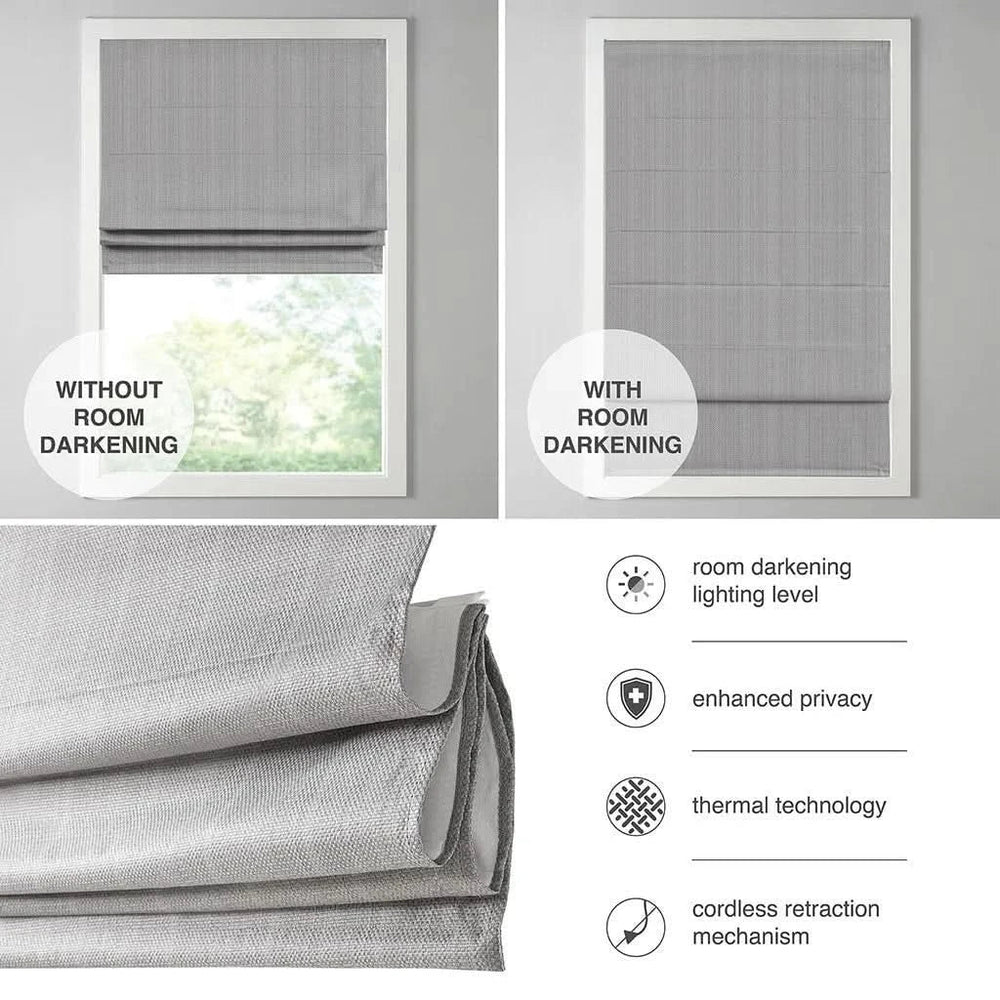 Roman Shade Basketweave Polyester Room Darkening Cordless Window Treatment Media 6