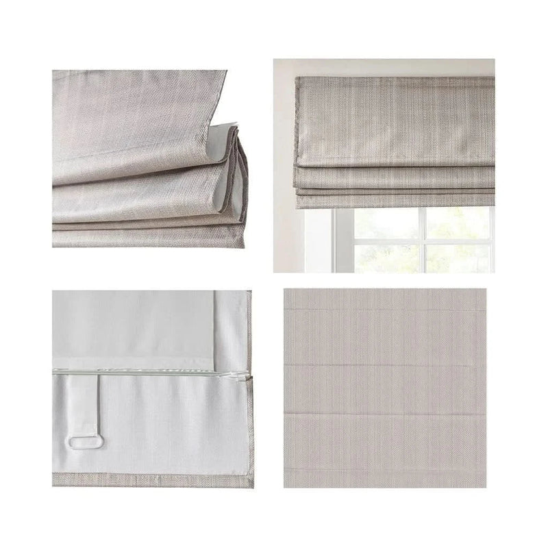 Roman Shade Basketweave Polyester Cordless Room Darkening Window Treatment