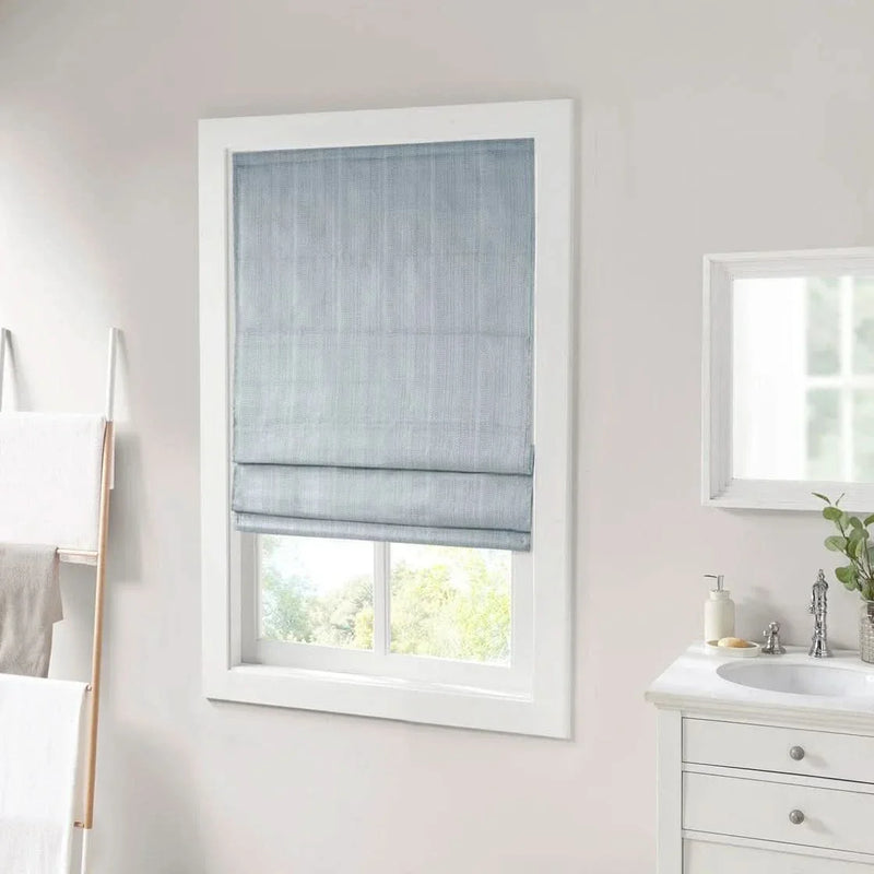 Roman Shade Cordless Room Darkening Blue Polyester Basketweave Pattern