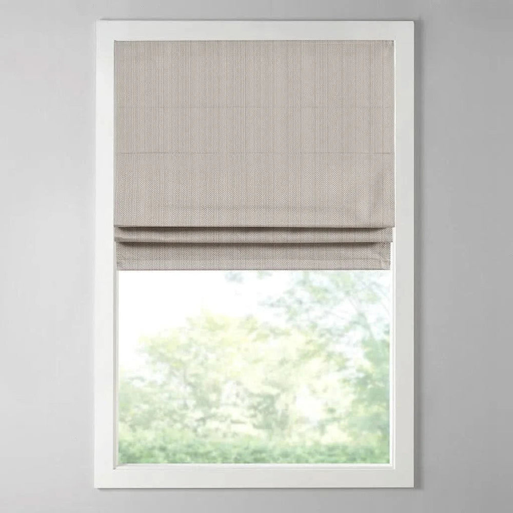 Roman Shade Basketweave Polyester Cordless Room Darkening Window Treatment Media 8