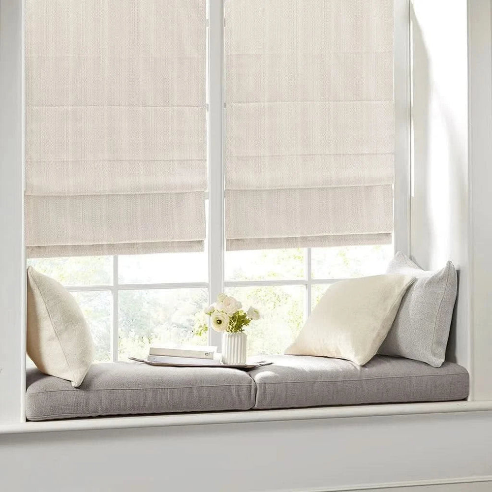 Roman Shade Polyester Basketweave Cordless Room Darkening 64 Inch Window Media 5