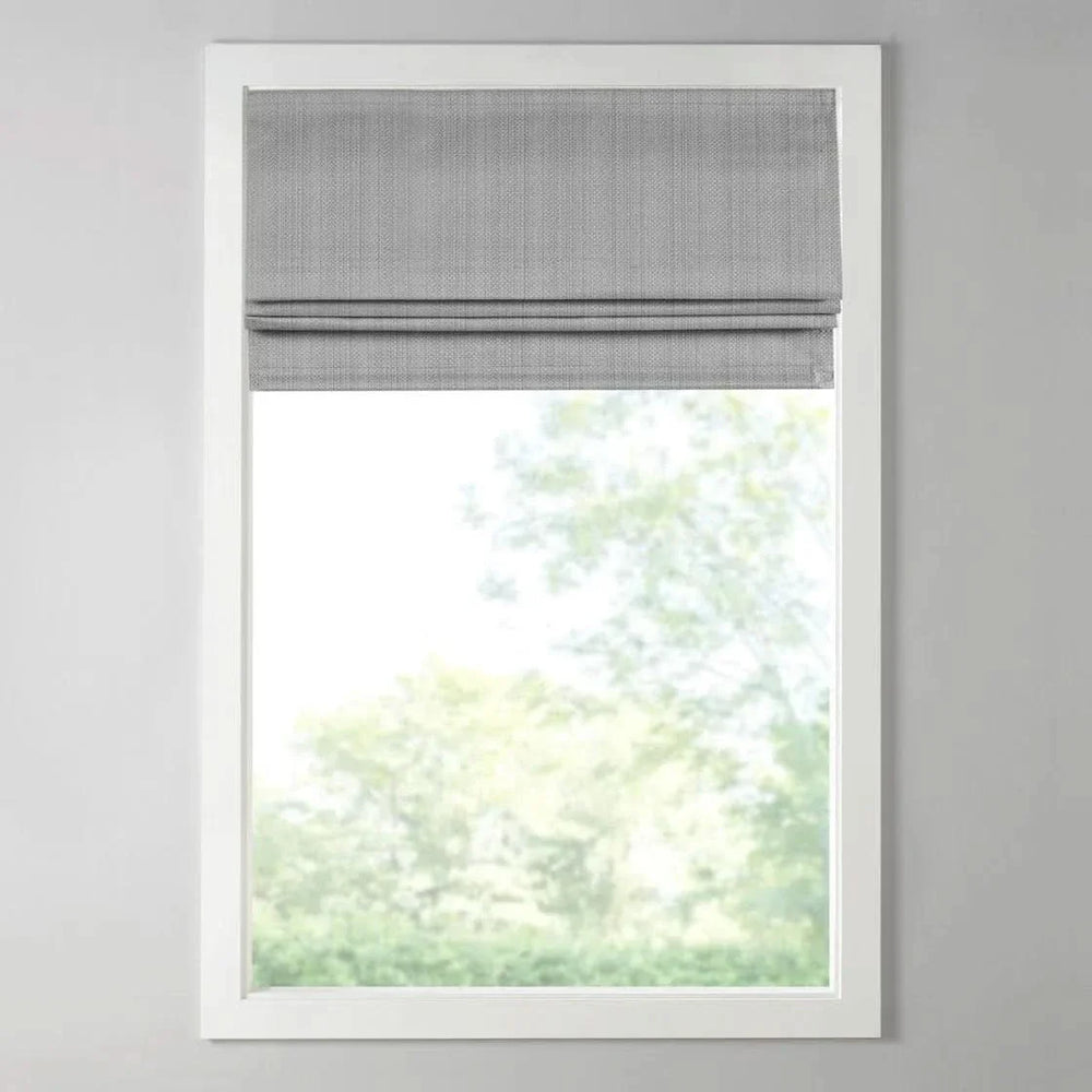 Room Darkening Cordless Roman Shade Grey Polyester Basketweave Casual Media 12