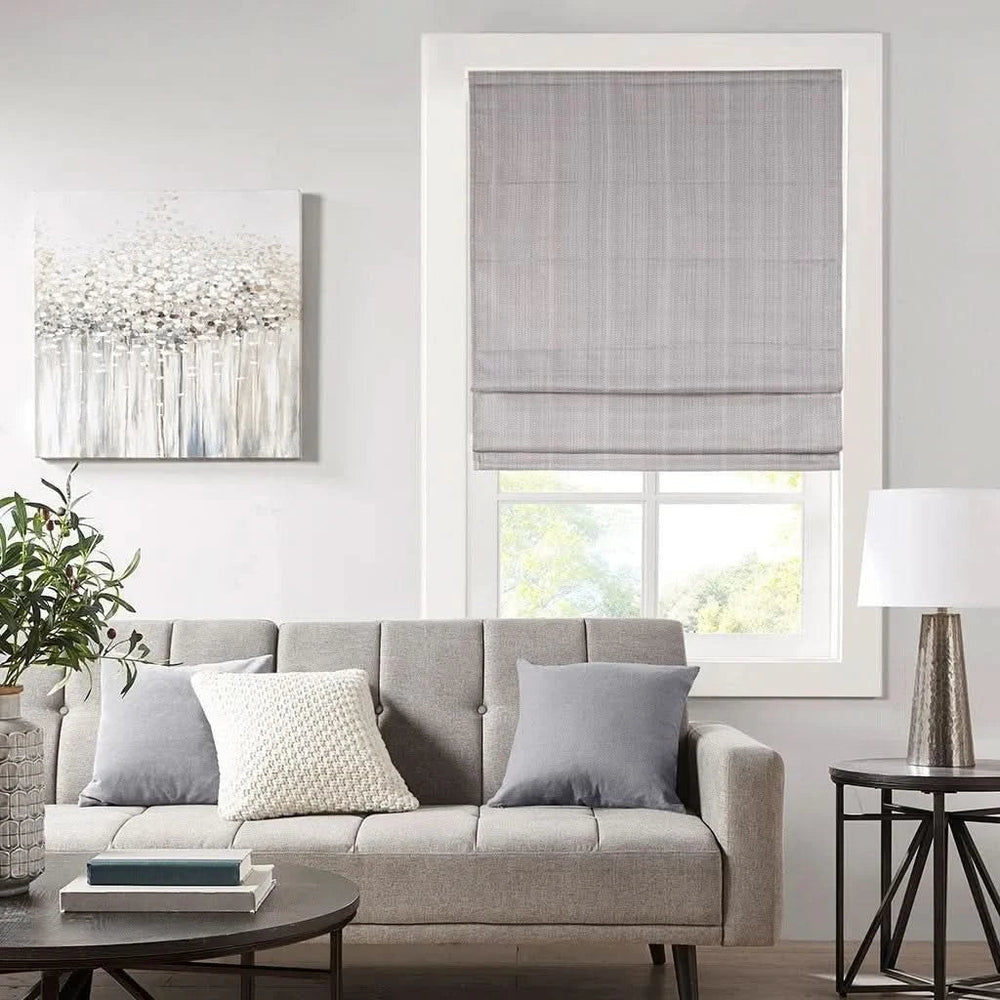 Room Darkening Roman Shade Basketweave Polyester Cordless Window Covering Media 1