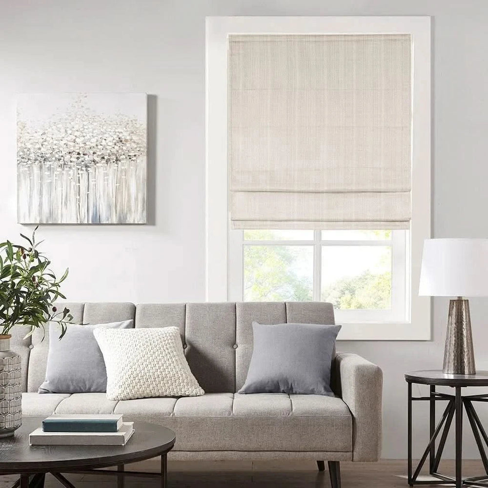 Room Darkening Roman Shade Polyester Cordless 64 Inch Long Window Covering Media 1