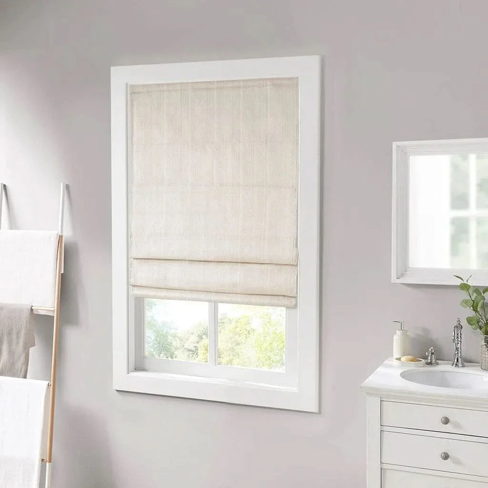 Roman Shade Polyester Basketweave Cordless Room Darkening 64 Inch Window Media 1