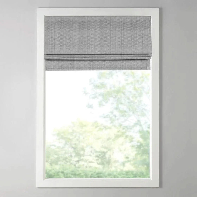 Roman Shade Grey Polyester Basketweave Cordless Room Darkening 64 Inch