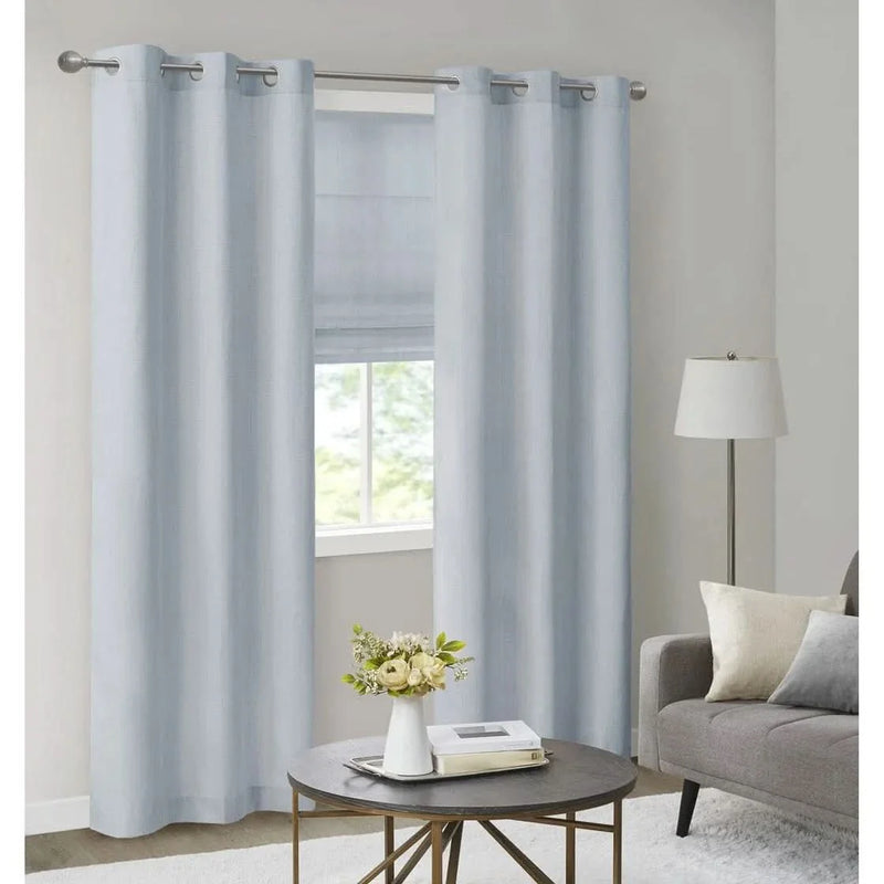 Roman Shade Cordless Room Darkening Blue Polyester Basketweave Pattern