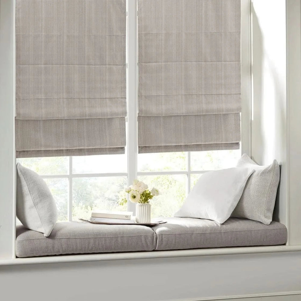 Roman Shade Basketweave Polyester Cordless Room Darkening Window Treatment Media 2