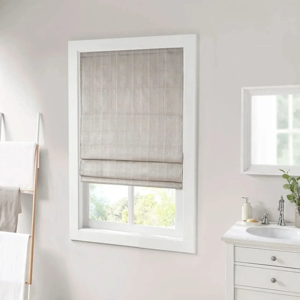 Room Darkening Roman Shade Polyester Cordless Basketweave Window Shade Media 12