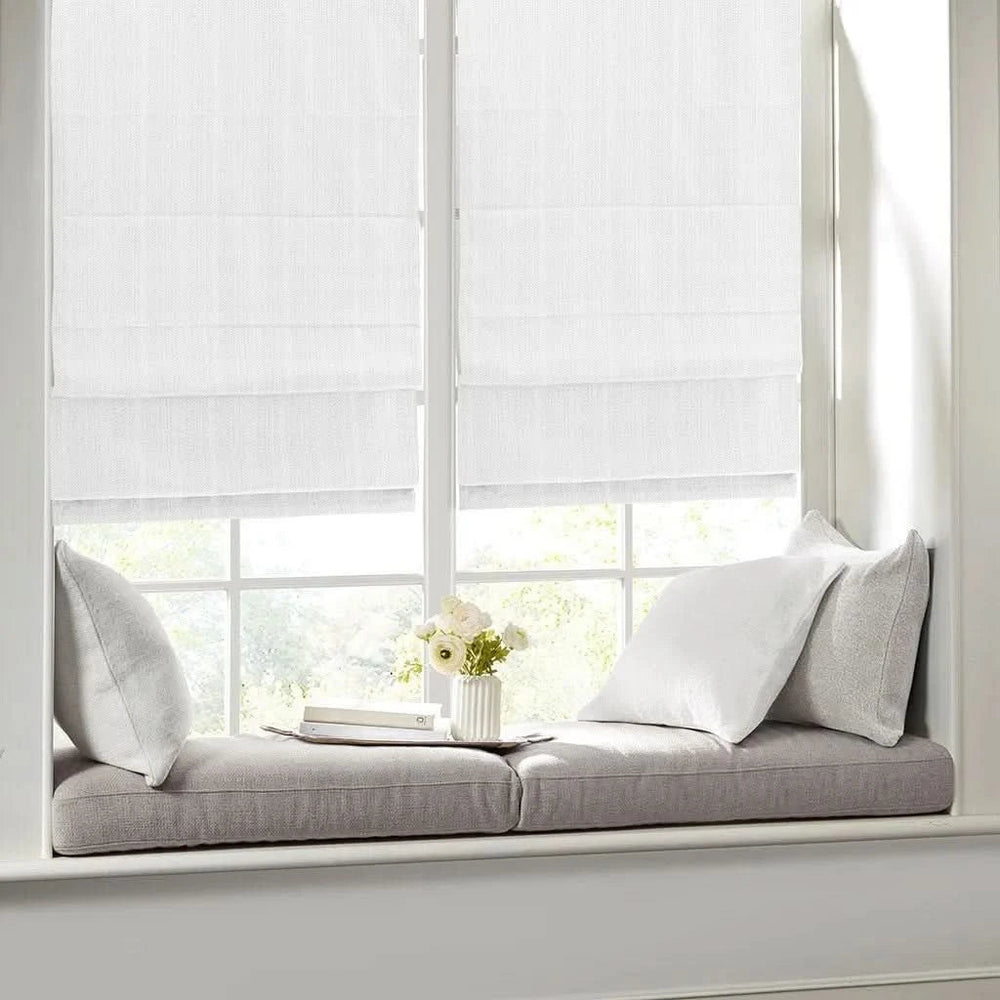 Room Darkening Roman Shade Polyester White Window Shade Basketweave Media 2