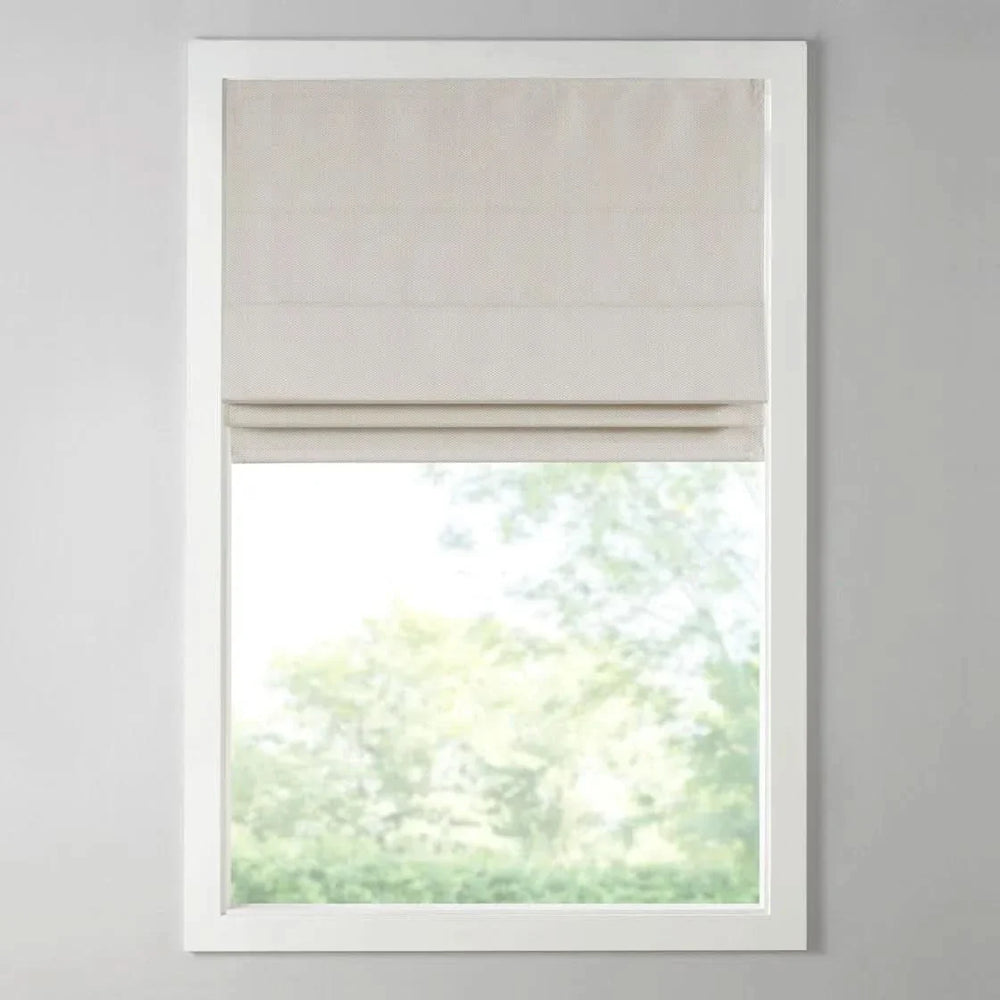 Roman Shade Basketweave Polyester Ivory Room Darkening Cordless Home Decor Media 8