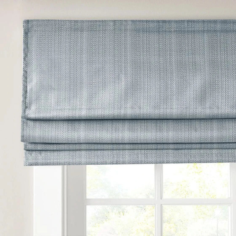 Roman Shade Cordless Room Darkening Blue Polyester Basketweave Pattern
