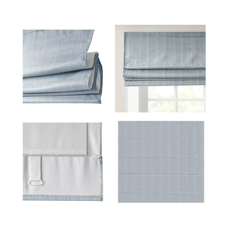 Roman Shade Cordless Room Darkening Blue Polyester Basketweave Pattern