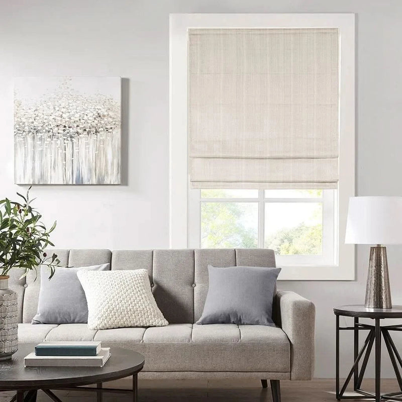 Roman Shade Basketweave Polyester Ivory Room Darkening Cordless Home Decor