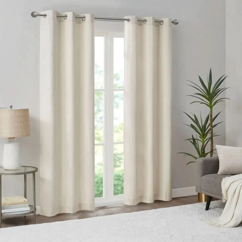 Room Darkening Curtains Polyester Basketweave Pattern Pair 84x40 Ivory