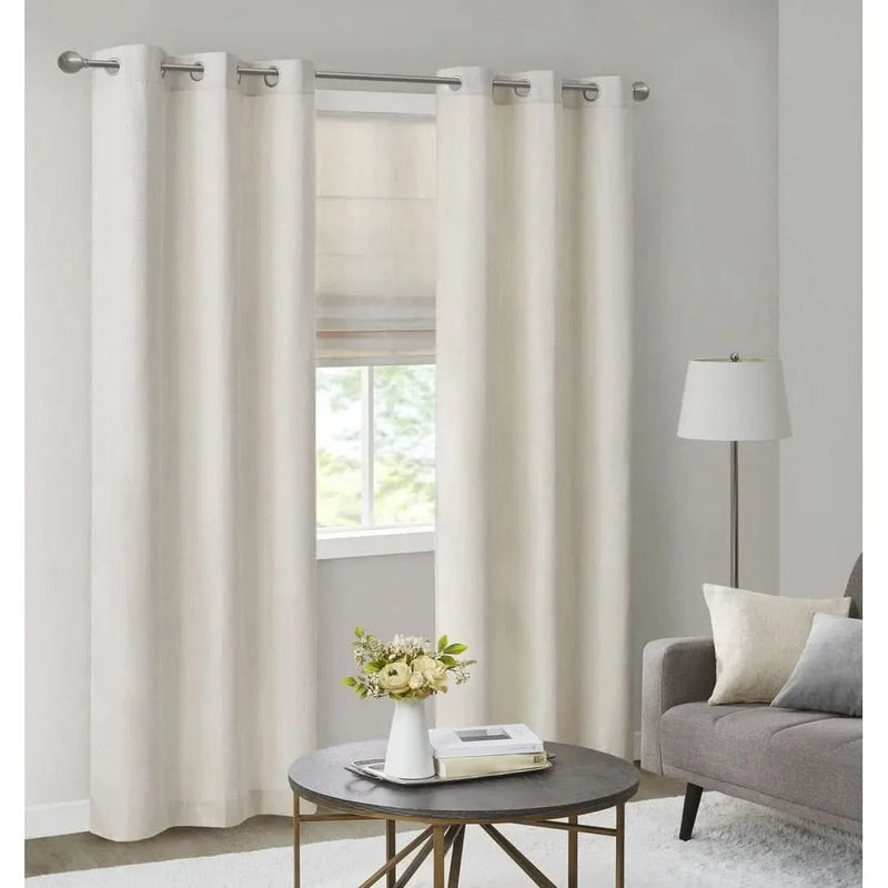 Room Darkening Curtains Polyester Basketweave Pattern Pair 84x40 Ivory