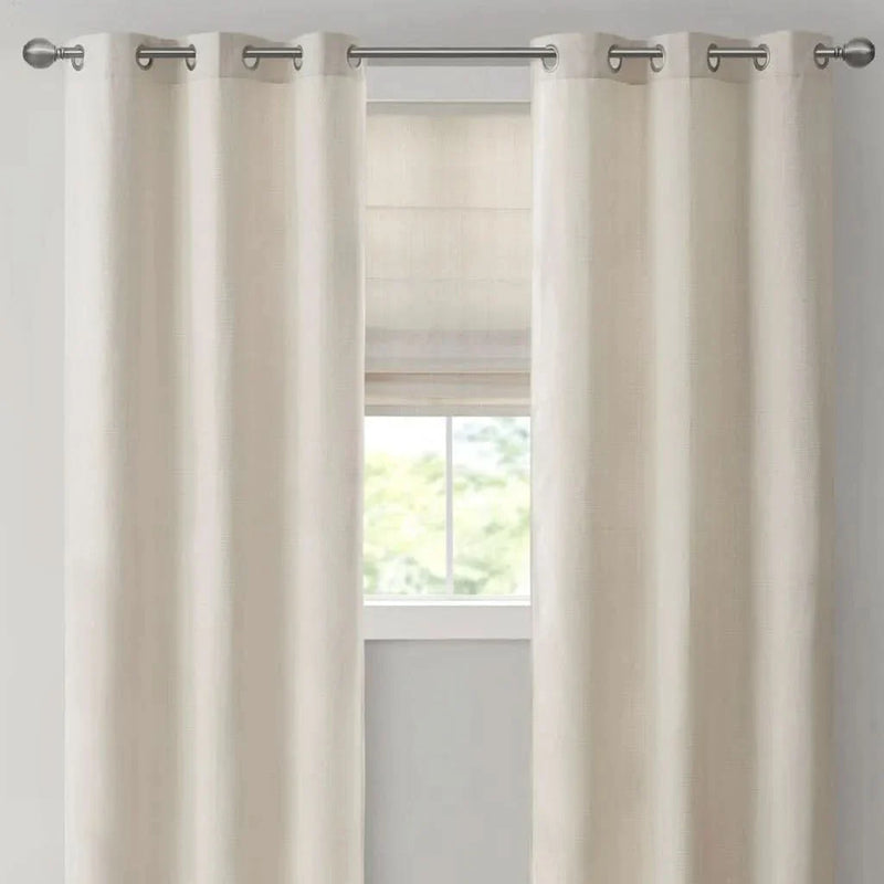 Room Darkening Curtains Polyester Basketweave Pattern Pair 84x40 Ivory