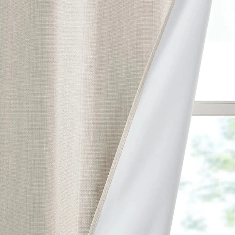 Room Darkening Curtains Polyester Basketweave Pattern Pair 84x40 Ivory