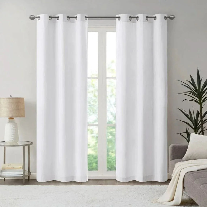 Basketweave Curtains Polyester Room Darkening Window Panel Pair 84 Inch Length