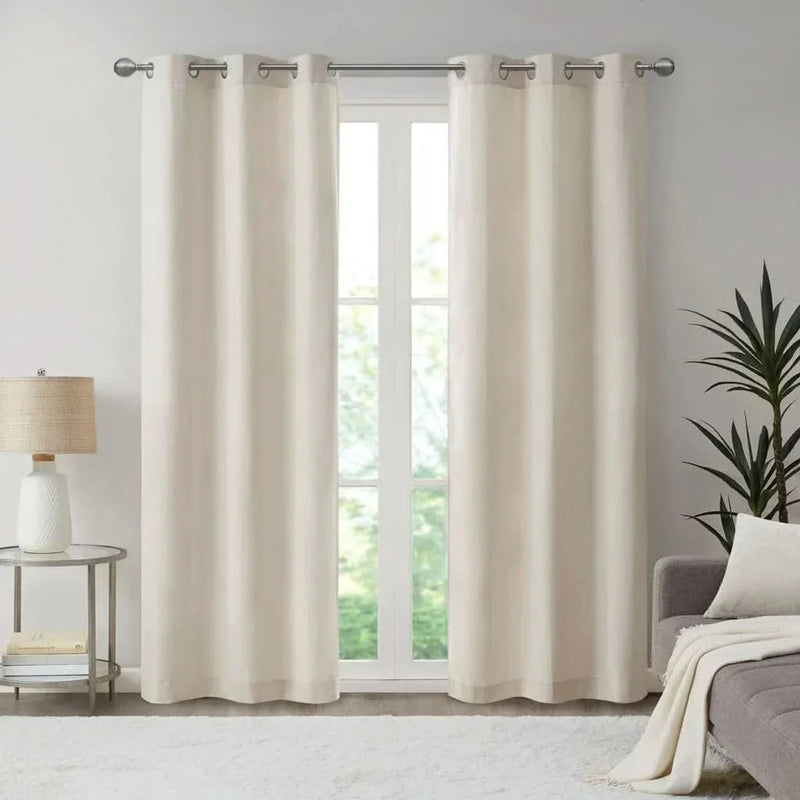 Room Darkening Curtains Polyester Basketweave Pattern Pair 84x40 Ivory