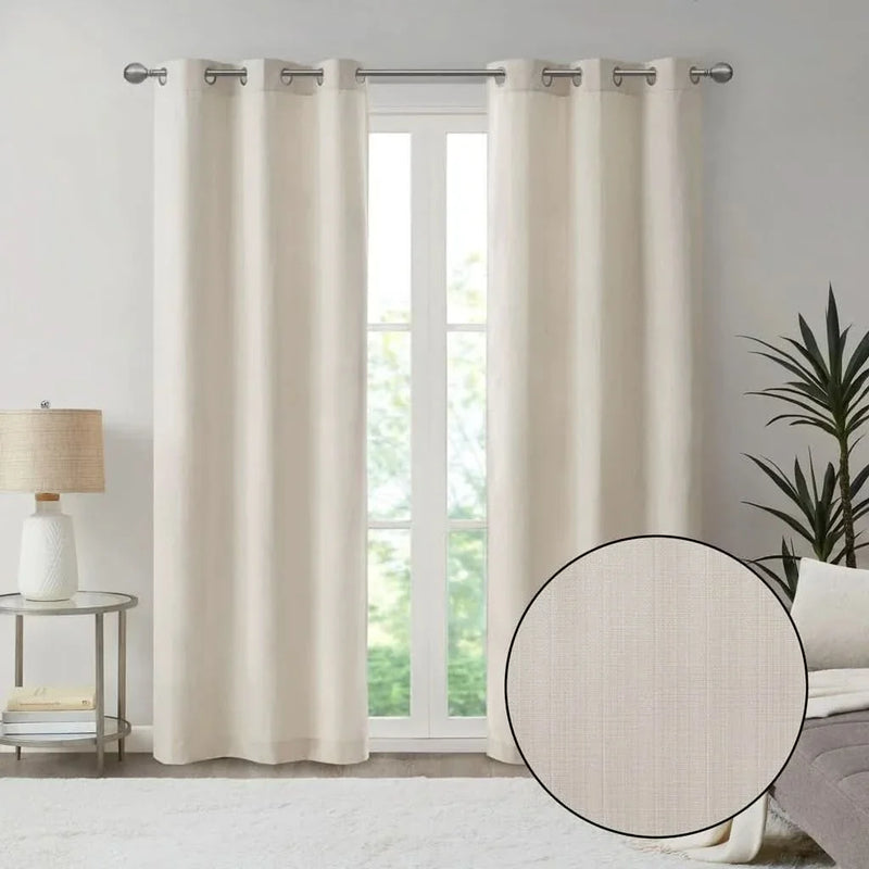 Room Darkening Curtains Polyester Basketweave Pattern Pair 84x40 Ivory