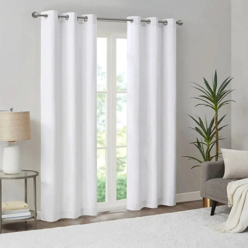 Basketweave Curtains Polyester Room Darkening Window Panel Pair 84 Inch Length