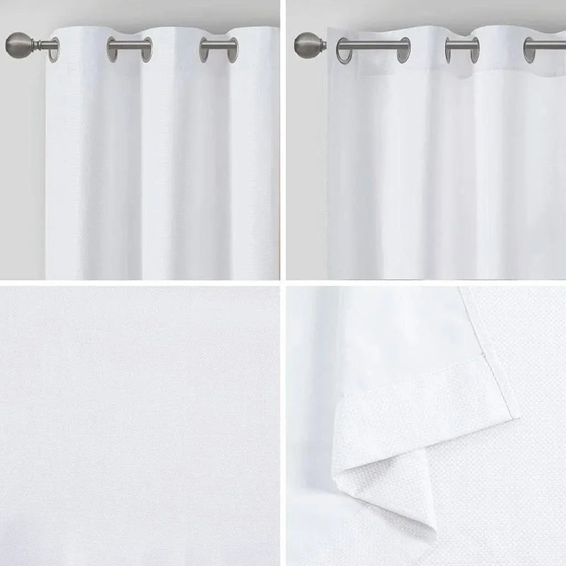 Basketweave Curtains Polyester Room Darkening Window Panel Pair 84 Inch Length