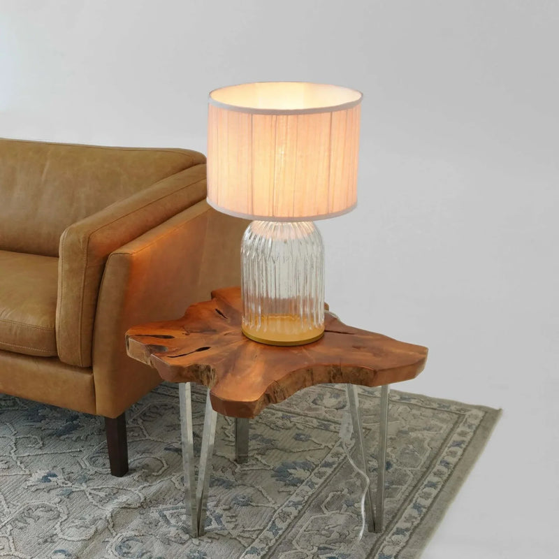 Table Lamp Glass Base Romantic Pink For Bedroom And Living Room Warm Light