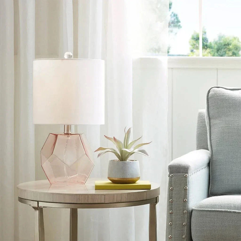 Table Lamp Glass Pink Accent Light For Living Room Decor Soft Glow