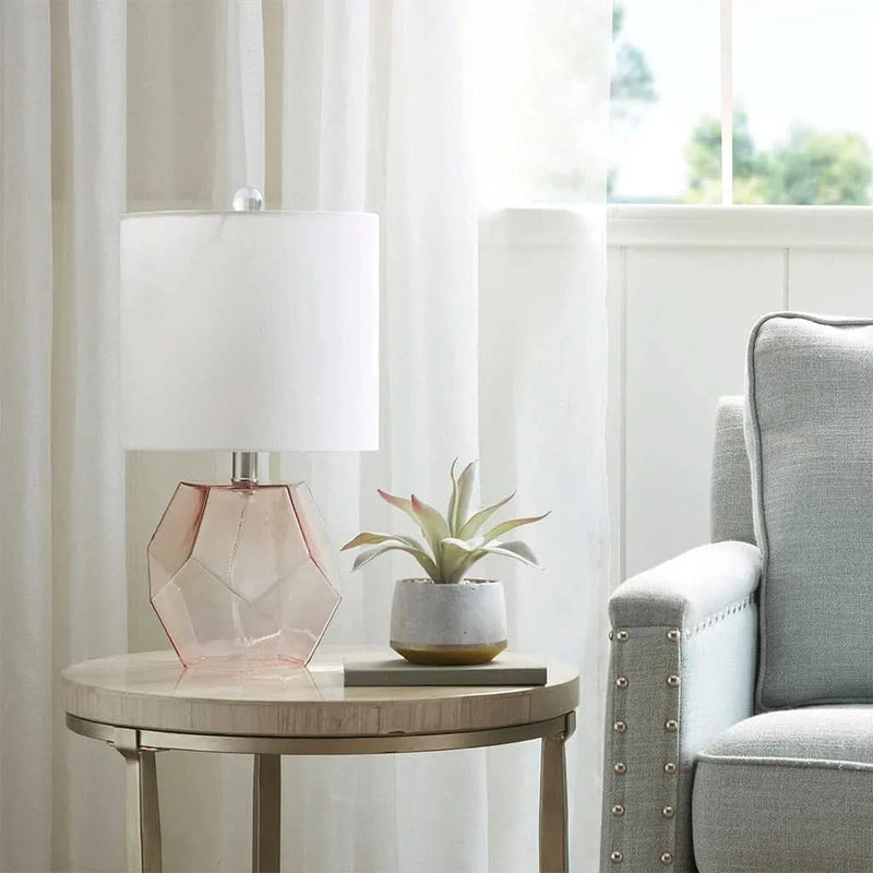 Table Lamp Glass Pink Accent Light For Living Room Decor Soft Glow