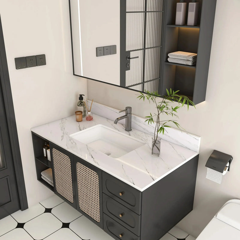 Marble Vanity Top Sintered Stone With Pre-Drilled Faucet Hole & Backsplash