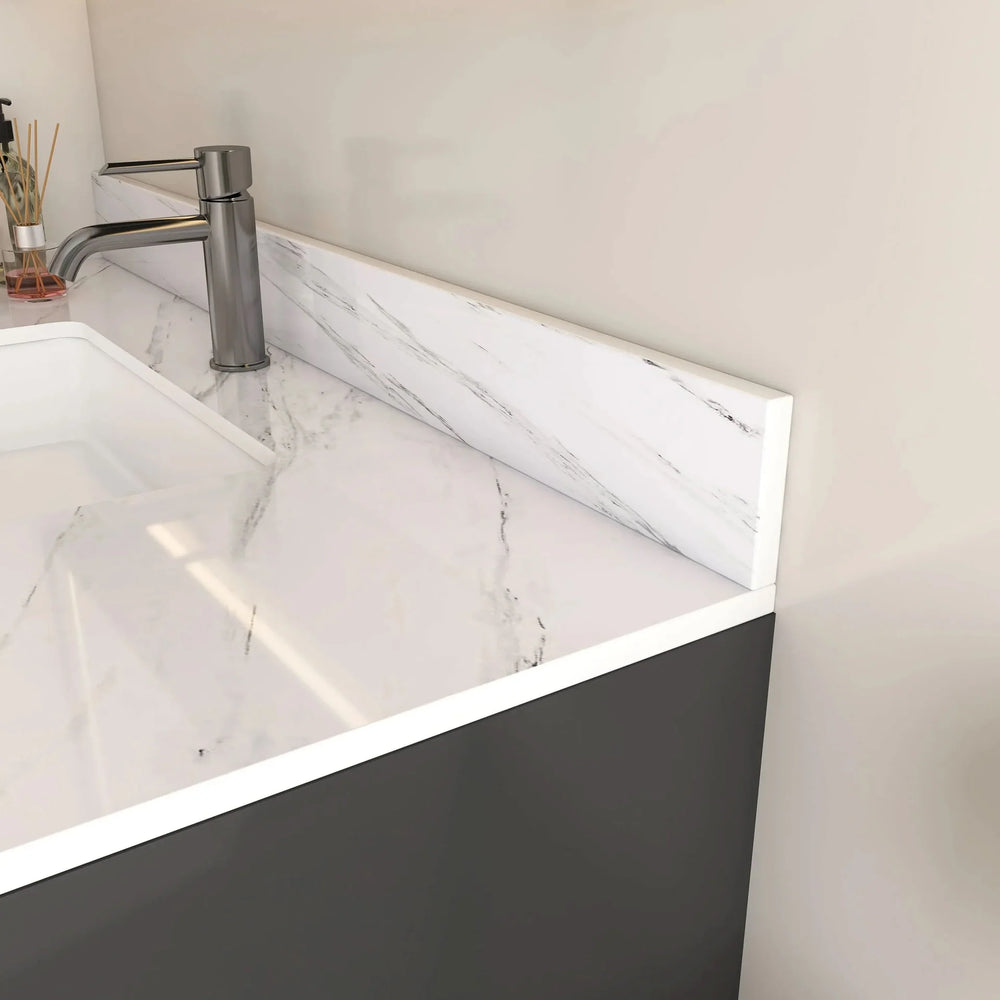 Marble Vanity Top Sintered Stone With Pre-Drilled Faucet Hole & Backsplash Media 12