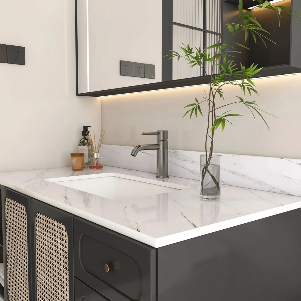 Marble Vanity Top Sintered Stone With Pre-Drilled Faucet Hole & Backsplash Media 13