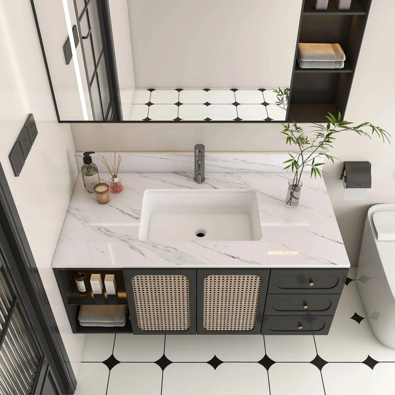 Marble Vanity Top Sintered Stone With Pre-Drilled Faucet Hole & Backsplash
