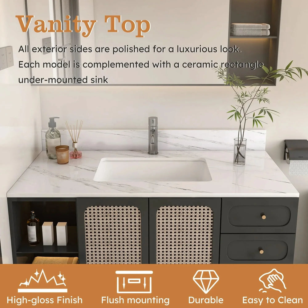 Marble Vanity Top Sintered Stone With Pre-Drilled Faucet Hole & Backsplash Media 10