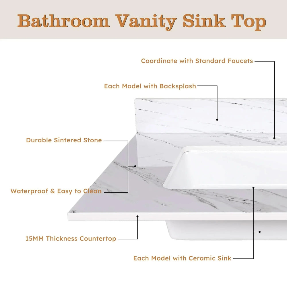 Marble Vanity Top Sintered Stone With Pre-Drilled Faucet Hole & Backsplash Media 8