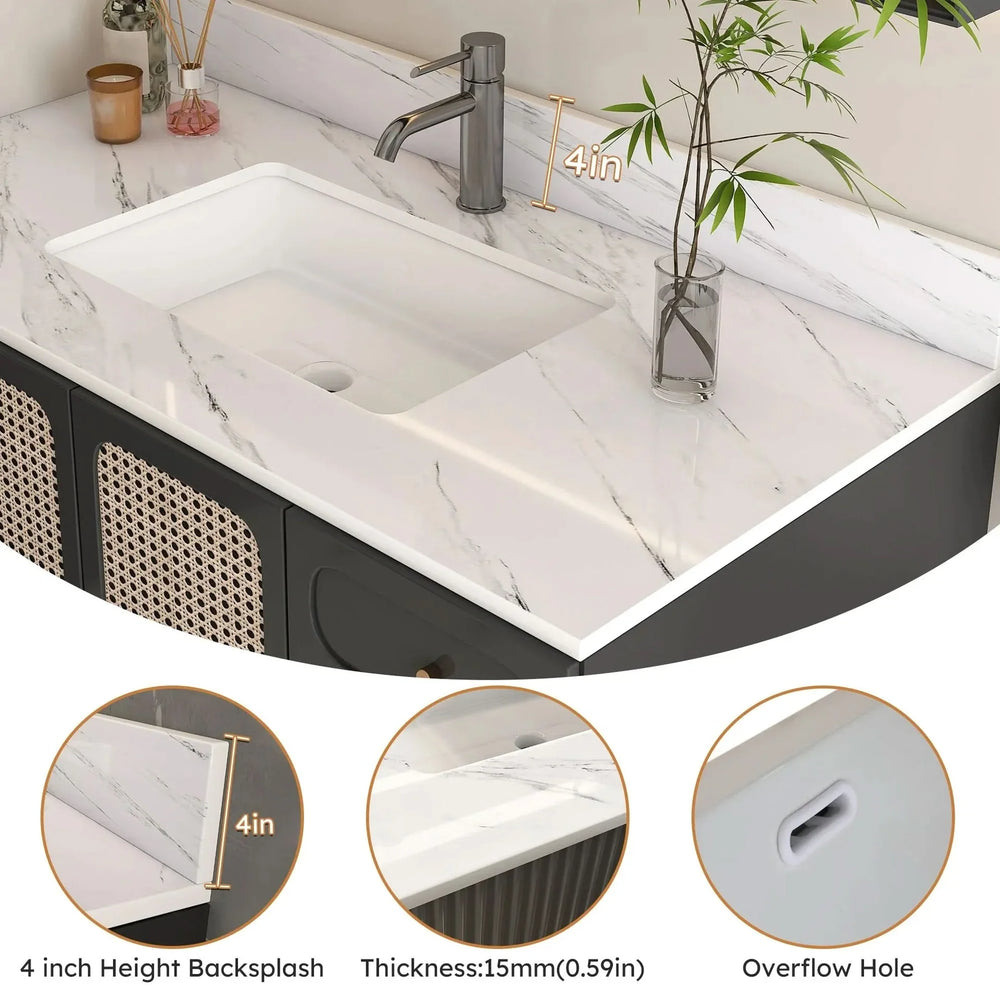 Marble Vanity Top Sintered Stone With Pre-Drilled Faucet Hole & Backsplash Media 9