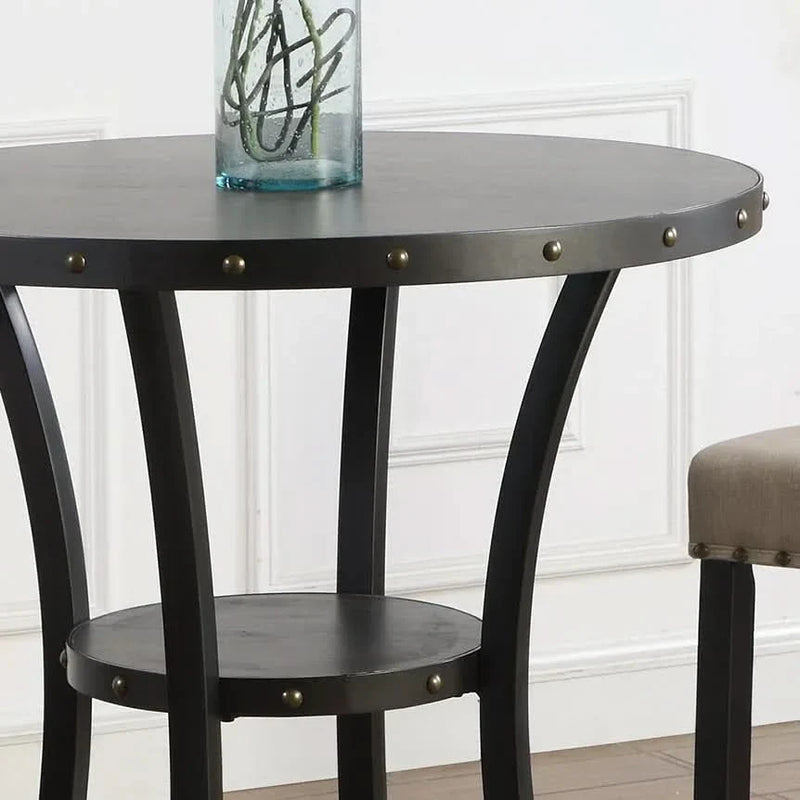 Round Bar Table 36 Inch Diameter Espresso Finish Brass Nail Head Trim