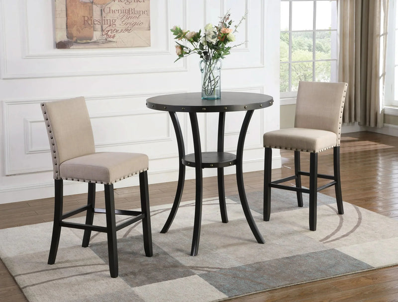 Round Bar Table 36 Inch Diameter Espresso Finish Brass Nail Head Trim