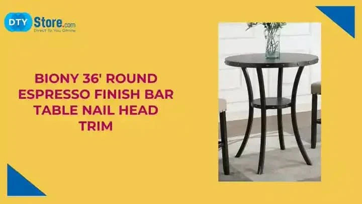 Round Bar Table 36 Inch Diameter Espresso Finish Brass Nail Head Trim Media 2