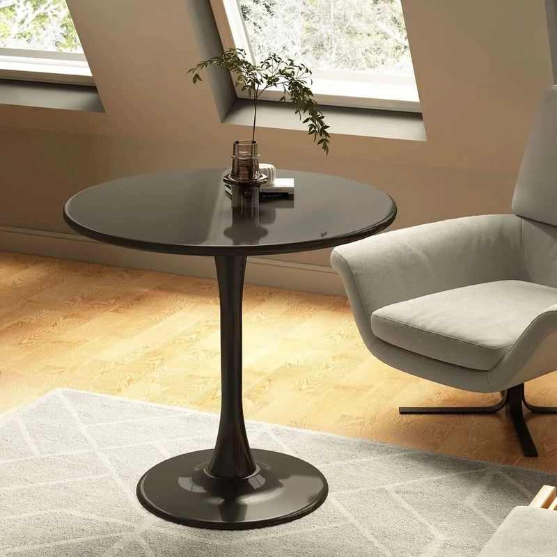 Round Dining Table Wood Top & Metal Base Modern Living Room & Kitchen