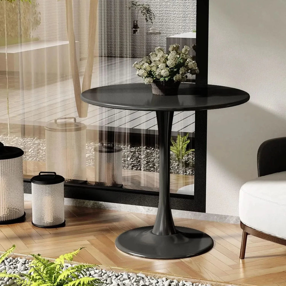 Round Dining Table Wood Top & Metal Base Modern Living Room & Kitchen Media 20
