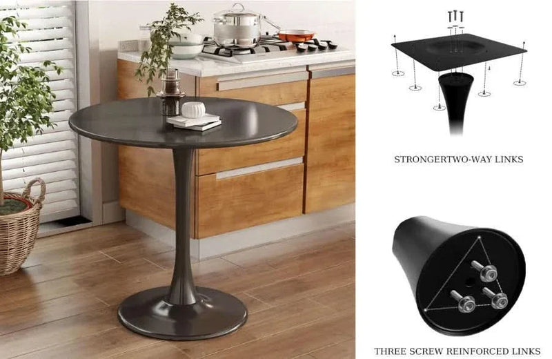 Round Dining Table Wood Top & Metal Base Modern Living Room & Kitchen